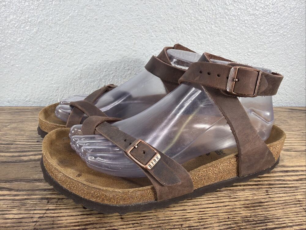 Birkenstock Yara Brown Habana Oiled Leather Wrap Up Sandals Women’s EU 38 US 7